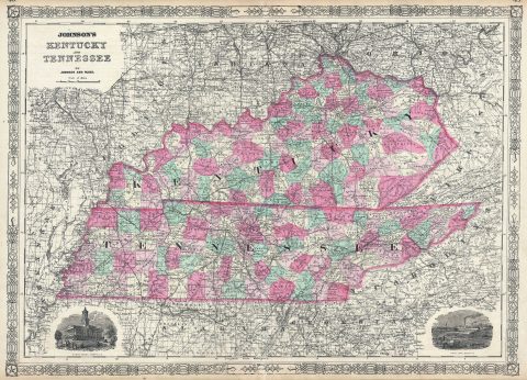 1865 Johnson Map of Kentucky and Tennessee