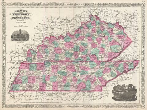 1866 Johnson Map of Kentucky and Tennessee