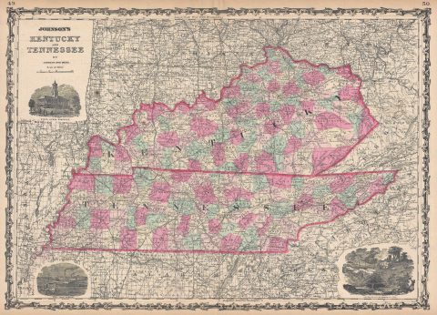1863 Johnson Map of Kentucky and Tennessee