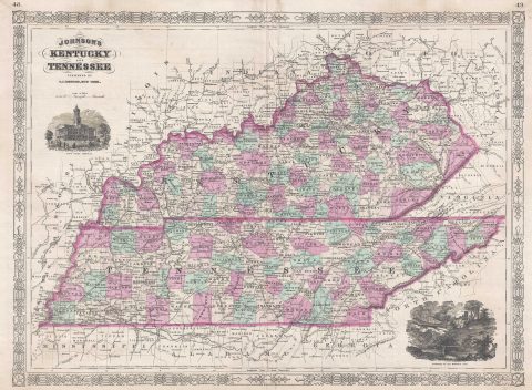 1866 Johnson Map of Kentucky and Tennessee
