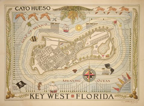 1940 Suchy Hand-Colored Limited-Edition Pictorial Map of Key West, Florida