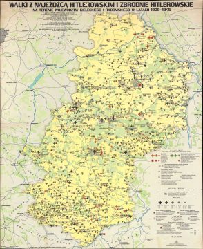 1977 Polish Multilingual Map of Nazi Crimes in the Voivodeships of Kielce and Radom, Poland