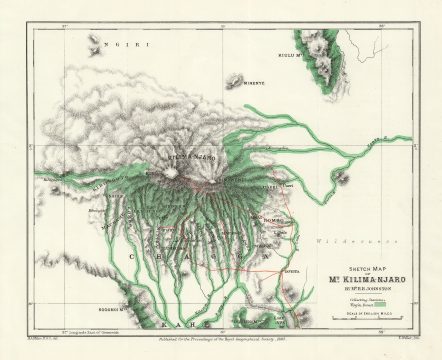 1885 Johnston Map of Mount Kilimanjaro, Tanzania