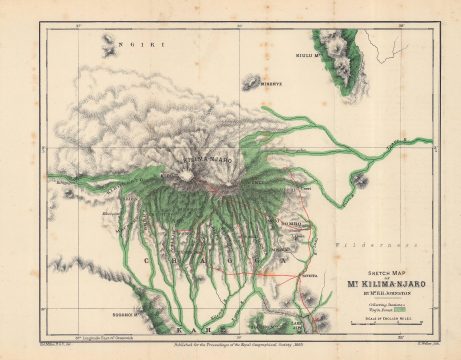 1885 Johnston Map of Mount Kilimanjaro, Tanzania