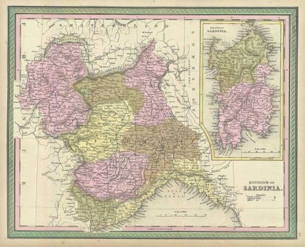 1849 Mitchell Map of the Kingdom of Sardinia and Peidmont, Italy