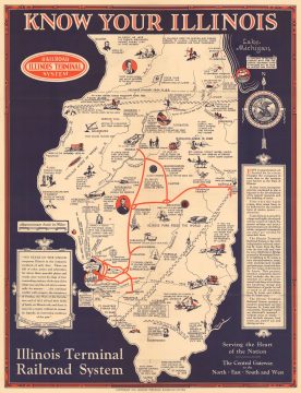 1931 Illinois Terminal Railroad System Pictorial Map of Illinois
