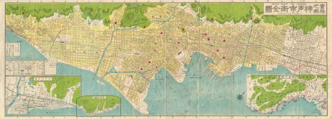 1927 Showa 2 Japanese Map of Kobe City and Harbor, Japan.