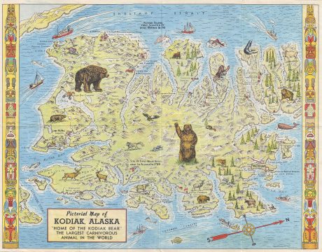 1948 Jones Pictorial Map of Kodiak Island, Alaska