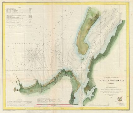 1862 U.S. Coast Survey Map of Coos Bay, Oregon