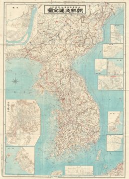 1910 Meiji 43 Large Japanese Map of Korea or Corea