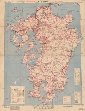 1945 U.S. Army 'Special Strike Map' Kyushu w/ Manuscript Flight Path of Nagasaki Bombing
