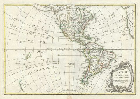 1762 Janvier Map of North America and South America (Sea of the West)