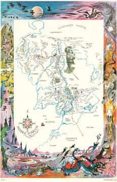 1965 First Edition Barbara Remington Map of Tolkien's Middle Earth (Lord of the Rings)