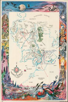1965 First Edition Barbara Remington Map of Tolkien's Middle Earth (Lord of the Rings)