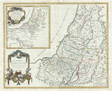 1750 Vaugondy Map of Israel, Palestine or the Holy Land /w 12 Tribes