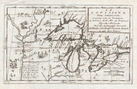 1694 Coronelli Map of Great Lakes (Most Accurate 17th C. Map of Great Lakes)
