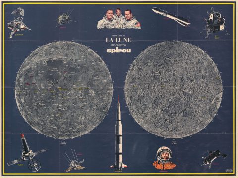 1968 Devos Pictorial Map of the Moon and Space Vehicles