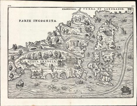 1565 Ramusio Map of New England (first specific map of the Northeast and Canada)