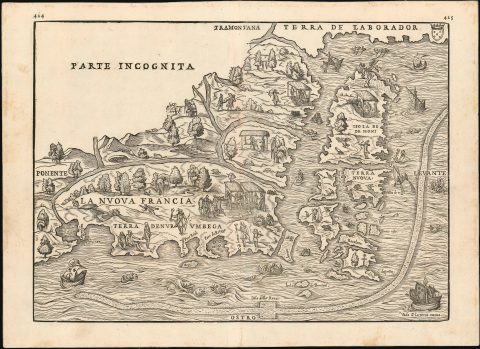 1565 Ramusio Map of New England (first specific map of the Northeast and Canada)