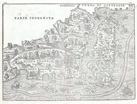 1556 / 1606 Gastaldi Map of New England or Nuova Francia (first specific map of New England)