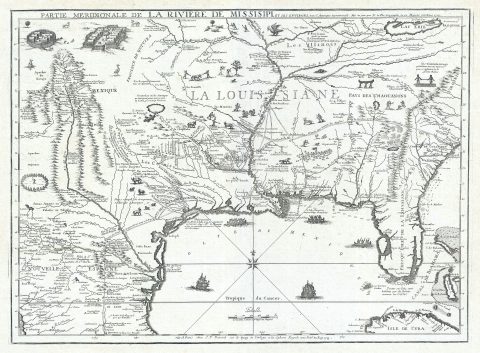 1718 De Fer Map of the Mississippi River Valley