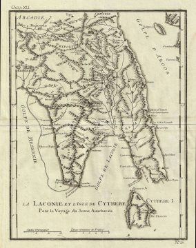 1791 Bocage Map of Laconia and Cythera, Ancient Greece