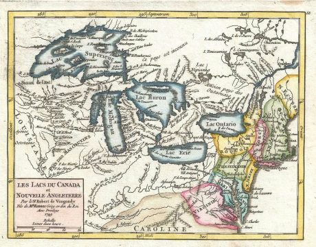 1749 Vaugondy Map of the Great Lakes and New England