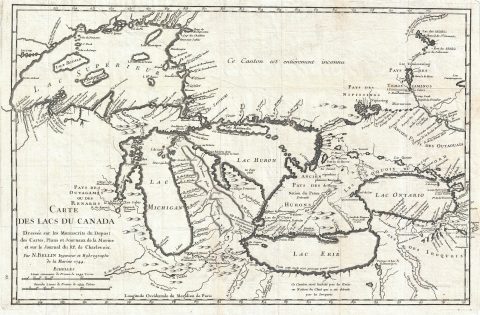 1744 Bellin Charlevoix Map of the Great Lakes (a seminal map)