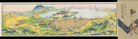 1930s Japanese Panorama Map of Lake Biwa, Japan