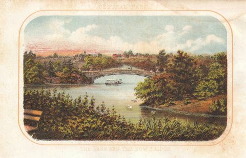 1868 Shannon and Rogers View Bow Bridge and Lake, Central Park, New York City