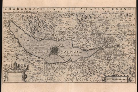 1623 Hondius Map of Lake Geneva, Switzerland