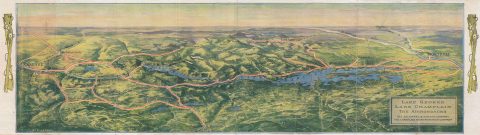 1916 Green Bird's Eye View of Lake George, Lake Champlain, and the Adirondacks