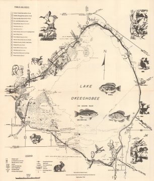 1965 S. Florida Flood Control Dist. Recreation Dept. Pictorial Map of Lake Okeechobee