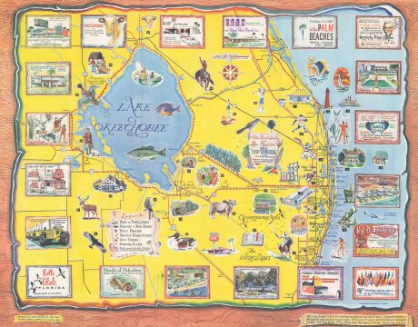 1963 Riker Pictorial Map of Lake Okeechobee and Palm Beach, Florida