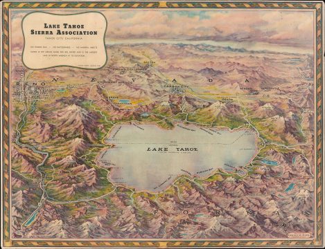 1950 Eddy Bird's Eye View Map of Lake Tahoe