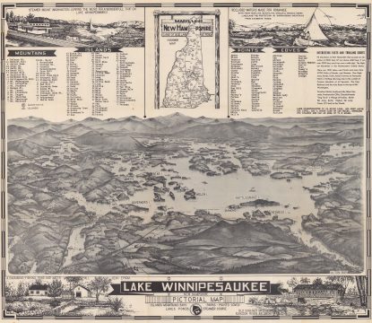 1960 New England Map Co. Pictorial Bird's Eye View Map of Lake Winnipesaukee