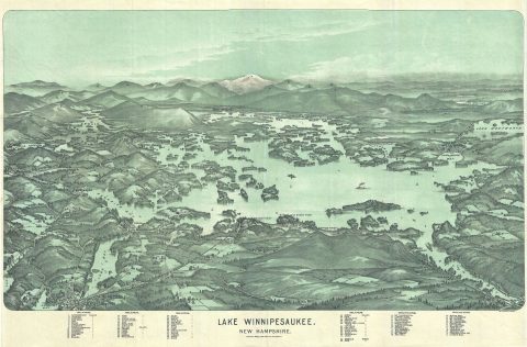 1903 Walker Map and View of Lake Winnipesaukee, New Hampshire