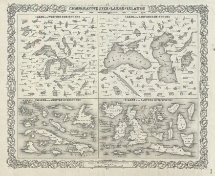 1856 Colton Map or Chart of the World's Lakes and Islands
