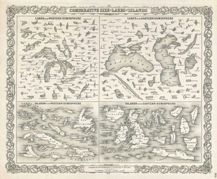 1857 Colton Map or Chart of the World's Lakes and Islands