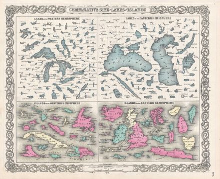 1855 Colton Map or Comparative Chart of the World's Islands and Lakes