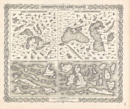 1857 Colton Map or Chart of the World's Lakes and Islands