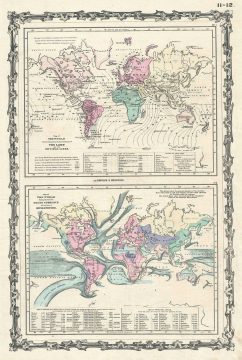 1861 Johnson Climate Map of the World w/ Tides and Ocean Currents