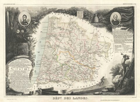 1852 Levasseur Map of the Department des Landes, France