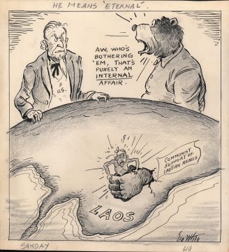 1953 White Cartoon Original Art, Communist Influence in Laos