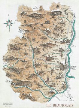 1955 Grisot Pictorial Map of the Beaujolais Wine Region, France