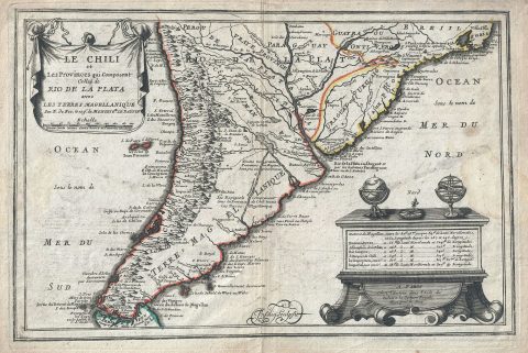 1702 De Fer Map of Southern South America (Paraguay, Chile, Argentina)