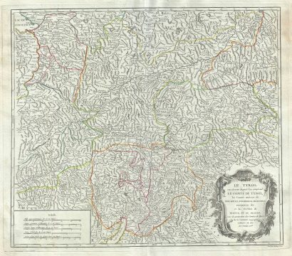 1753 Vaugondy Map of the County of Tyrol, Italy and Austria