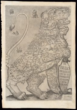 1632 / 1647 Famiano Strada Leo Belgicus Map of the Netherlands in its first, Rome Edition