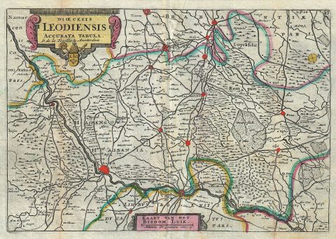 1747 La Feuille Map of Liege, Belgium ( Leodiensis)