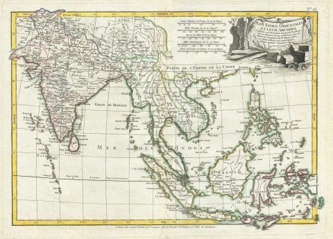 1778 Bonne Map of India, Southeast Asia and The East Indies (Thailand, Borneo, Singapore)